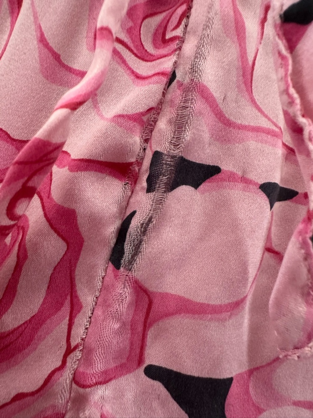 Nick & Nora Pink Rose Print 100% silk Pajama Set Floral Long Sleeve & Pants FLAW - Picture 4 of 15